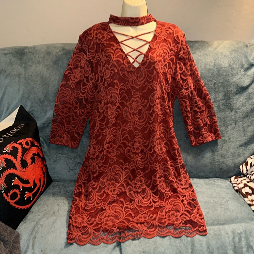 Ambiance Rust Lace Midi Dress